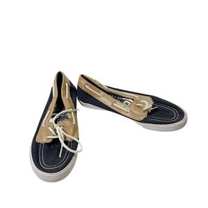 Tommy Hilfiger Navy Blue Tan Plaid Sole Boat Shoes Casual Loafers Size 8.5